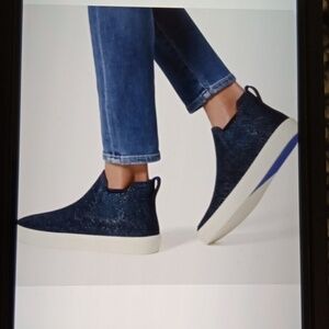 Rothys Metallic Lettice Stitch Chelsea Boot Ankle Nightfall Navy Womens 11